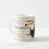 Toucan Bird Pink Green Stripes Kaffeetasse (Vorderseite Links)