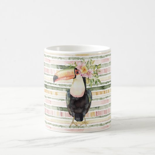 Toucan Bird Pink Green Stripes Kaffeetasse (Mittel)