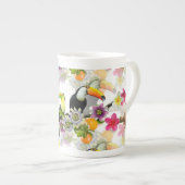 Toucan Birds, Passion Blume, Plumeria Tropical B Porzellantasse (Vorderseite Rechts)