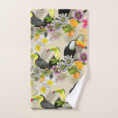 Toucan Birds, Passion Blume, Plumeria Tropical Badhandtuch Set (Handtuch)