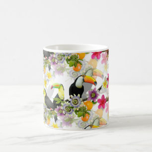 Toucan Birds, Passion Blume, Plumeria Tropical C Kaffeetasse