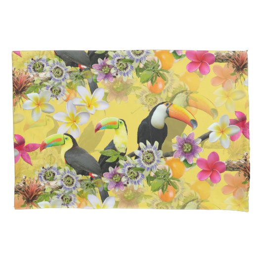Toucan Birds, Passion Blume, Plumeria Tropical Kissenbezug (Vorderseite)