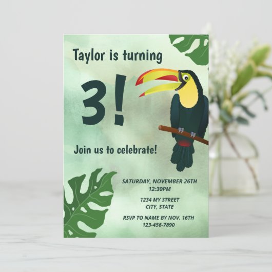 Toucan Birthday Einladung (Stehend Vorderseite)