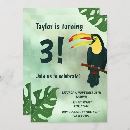 Toucan Birthday Einladung (Vorne/Hinten)