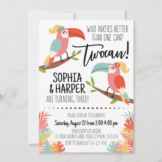 Toucan Birthday Einladung Schwestern Girl (Vorderseite)
