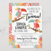 Toucan Birthday Einladung Schwestern Girl (Vorne/Hinten)
