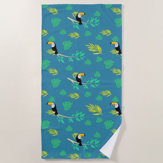 Toucan Blue und Green Tropenwald Strandtuch (Vorderseite)