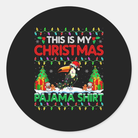 Toucan Christmas Santa Hat Pajama Shirt - Toucan L Runder Aufkleber (Vorderseite)