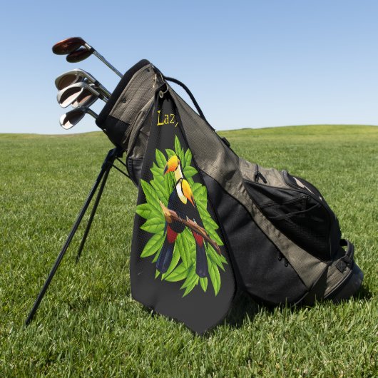 Toucan Duo Pop auf schwarz Golfhandtuch (Gras)