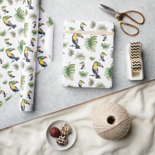 Toucan Exotic Monstera Aquarellbilder Geschenkpapier (Kunsthandwerk)