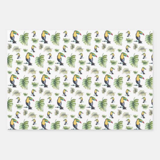 Toucan Exotic Monstera Aquarellbilder Geschenkpapier Set (Vorderseite)
