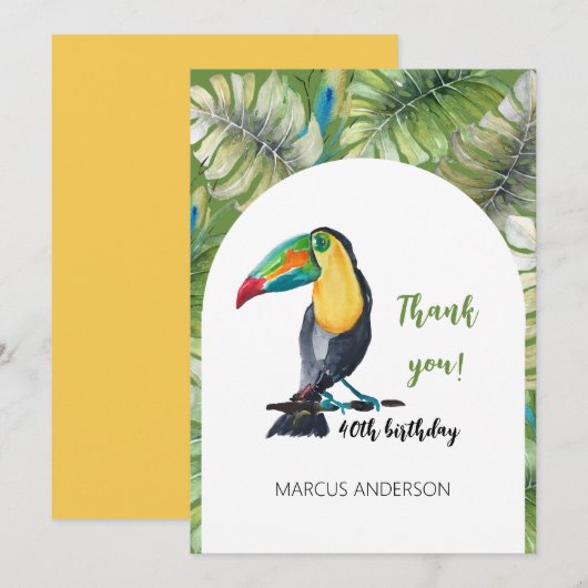 Toucan Exotic Watercolor Illustration Dankeskarte (Vorne/Hinten)