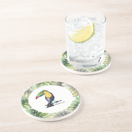 Toucan Exotic Watercolor Illustration Getränkeuntersetzer (Seite)