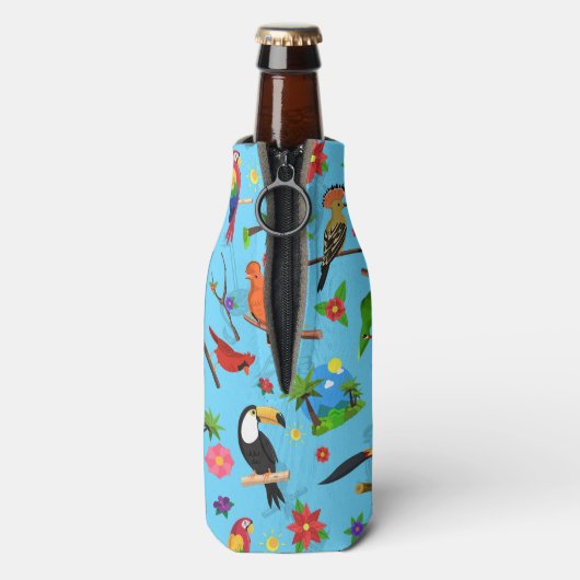 Toucan Flamingo und Arara nahtlose Vogelmuster Flaschenkühler (Flasche Rückseite)