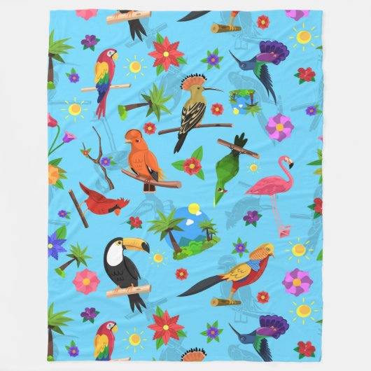 Toucan Flamingo und Arara nahtlose Vogelmuster Fleecedecke (Vorderseite)
