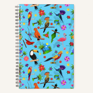 Toucan Flamingo und Arara nahtlose Vogelmuster Notizblock