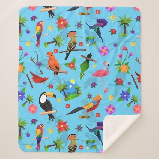 Toucan Flamingo und Arara nahtlose Vogelmuster Sherpadecke (Vorderseite)