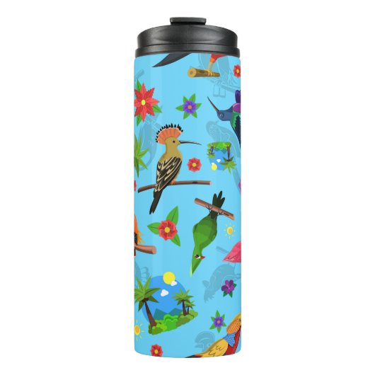 Toucan Flamingo und Arara nahtlose Vogelmuster Thermosbecher (Vorderseite)