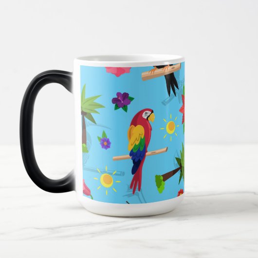 Toucan Flamingo und Arara nahtlose Vogelmuster Verwandlungstasse (Links)