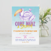 Toucan Float Pool Sommer Geburtstag Einladung (Stehend Vorderseite)