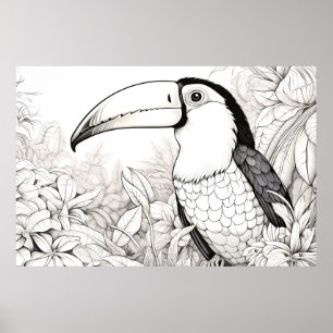 Toucan Friedlich Nature Prairie Sketch Zeichnend K Poster