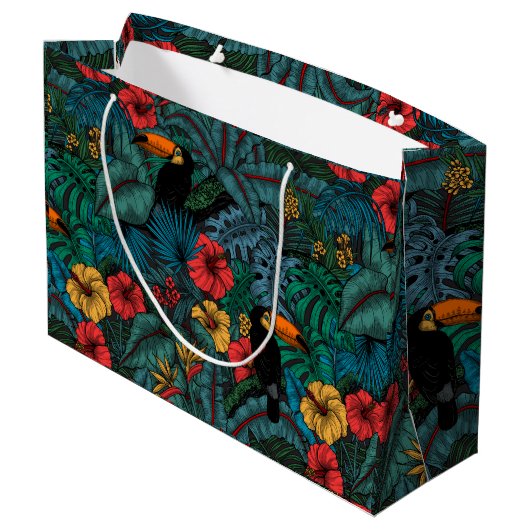 Toucan Garden Große Geschenktüte (Rückseite Schrägansicht)
