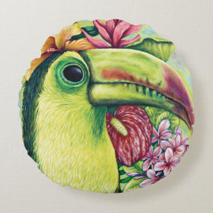 Toucan Green Tropical Hawaiian Art Round Kissen