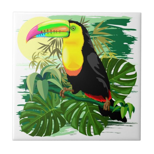 Toucan in grünem Amazonas-Gebiet Regenwald Fliese (Vorderseite)