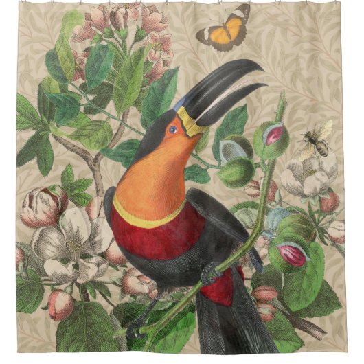 Toucan Jungle Tropical Bird Beautiful Antique Duschvorhang (Vorderseite)