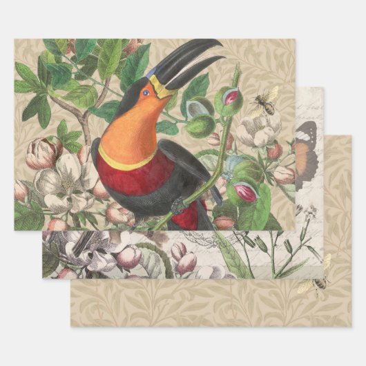 Toucan Jungle Tropical Bird Beautiful Antique Geschenkpapier Set (Set)