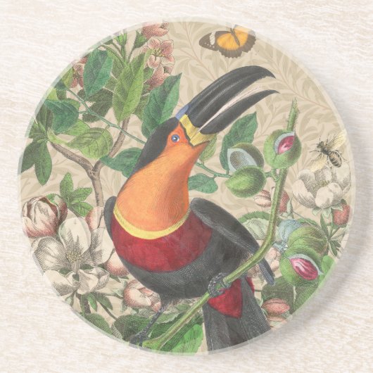 Toucan Jungle Tropical Bird Beautiful Antique Getränkeuntersetzer (Vorne)