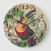 Toucan Jungle Tropical Bird Beautiful Antique Große Wanduhr (Vorderseite)