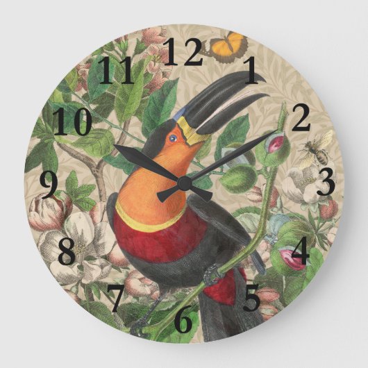 Toucan Jungle Tropical Bird Beautiful Antique Große Wanduhr (Vorderseite)