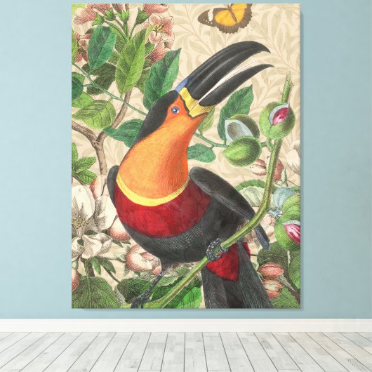 Toucan Jungle Tropical Bird Beautiful Antique Leinwanddruck (Insitu (Holzboden))