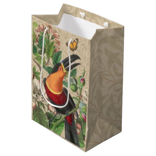 Toucan Jungle Tropical Bird Beautiful Antique Mittlere Geschenktüte (Vorderseite Schrägansicht)