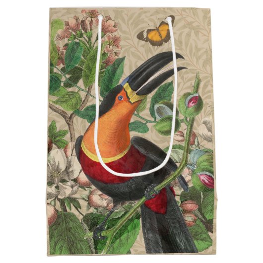 Toucan Jungle Tropical Bird Beautiful Antique Mittlere Geschenktüte (Rückseite)