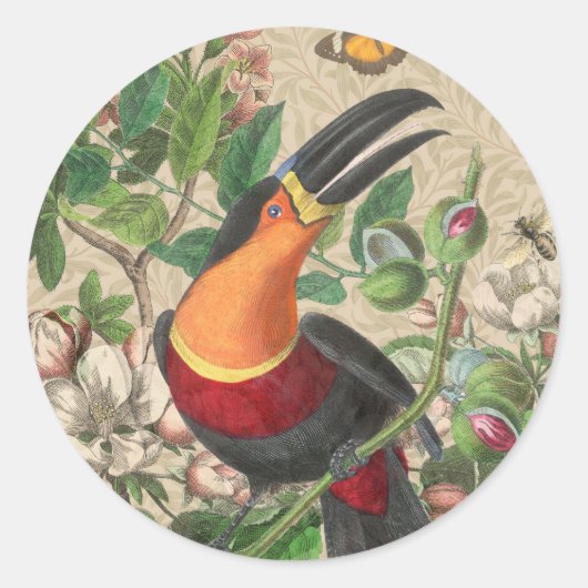 Toucan Jungle Tropical Bird Beautiful Antique Runder Aufkleber (Vorderseite)