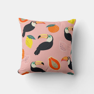 Toucan mit Abstrakten tropischen Früchten Kissen