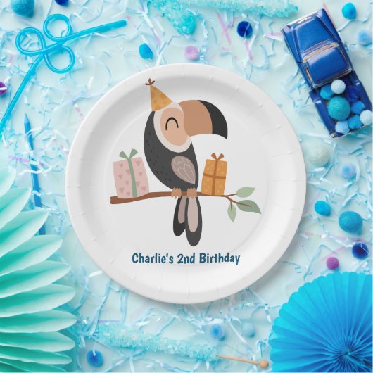 Toucan mit Party Hüten und Geschenken Pappteller (Party)