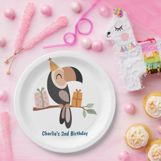 Toucan mit Party Hüten und Geschenken Pappteller (Party)