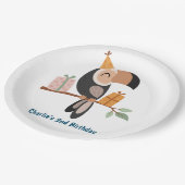 Toucan mit Party Hüten und Geschenken Pappteller (Schrägansicht)