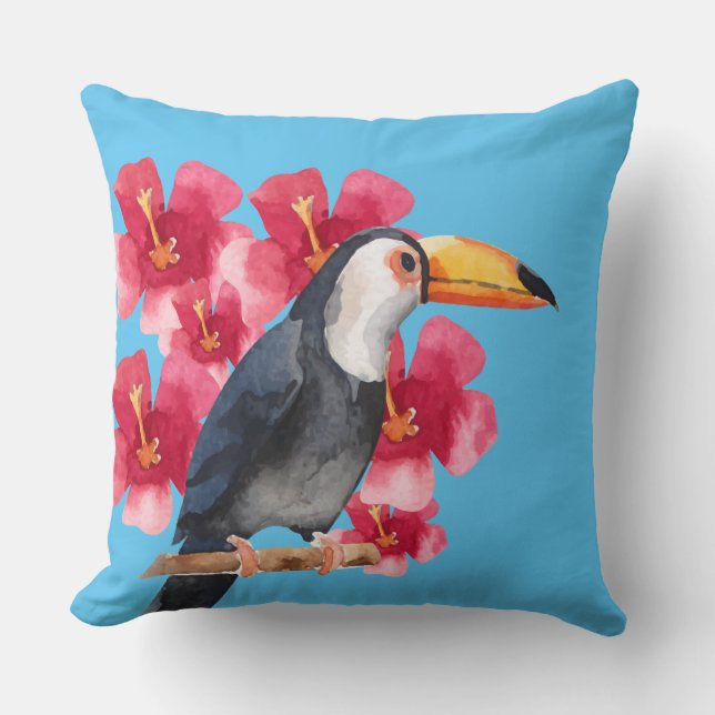 Toucan mit roten tropischen Blumen Kissen (Vorderseite)