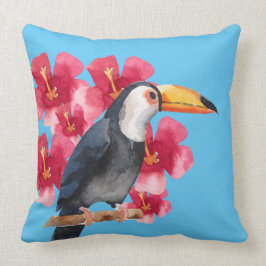 Toucan mit roten tropischen Blumen Kissen