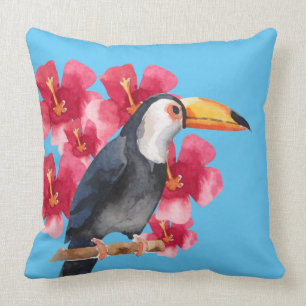 Toucan mit roten tropischen Blumen Kissen