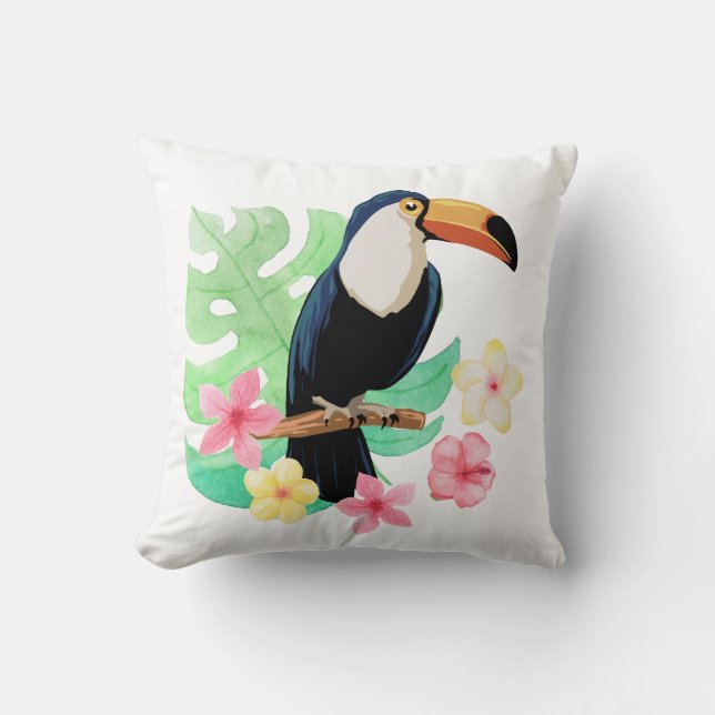 Toucan mit tropischen Blume Kissen (Vorderseite)