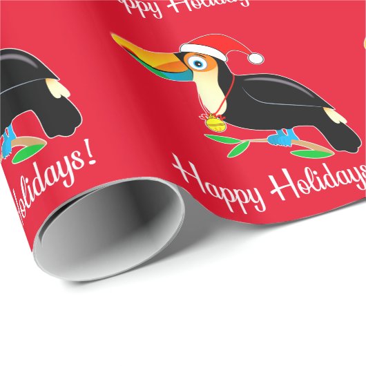 Toucan mit Weihnachtsmannmütze Happy Holidays! Geschenkpapier (Rolleneckpunkt)