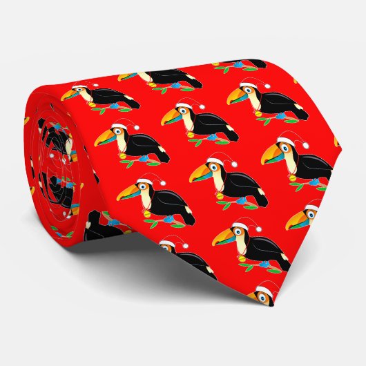 Toucan mit Weihnachtsmannmütze Neck Tie Krawatte (Gerollt)