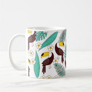 Toucan nahtlos Patter, Fliesen mit Palm-Blätter u Kaffeetasse