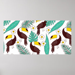 Toucan nahtlos Patter, Fliesen mit Palm-Blätter un Poster