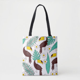 Toucan nahtlos Patter, Fliesen mit Palm-Blätter un Tasche